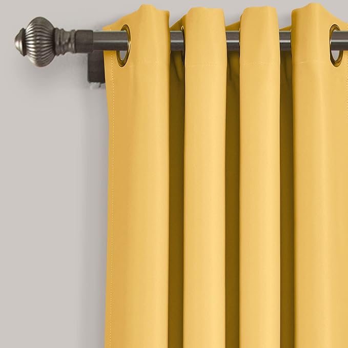 Lush Decor Insulated Grommet Blackout Window Curtain Panels, Pair, 52" W x 63" L, Yellow - Classic Modern Design - Chic Window Decor - Curtains For Living Room, Bedroom, Or Dining Room