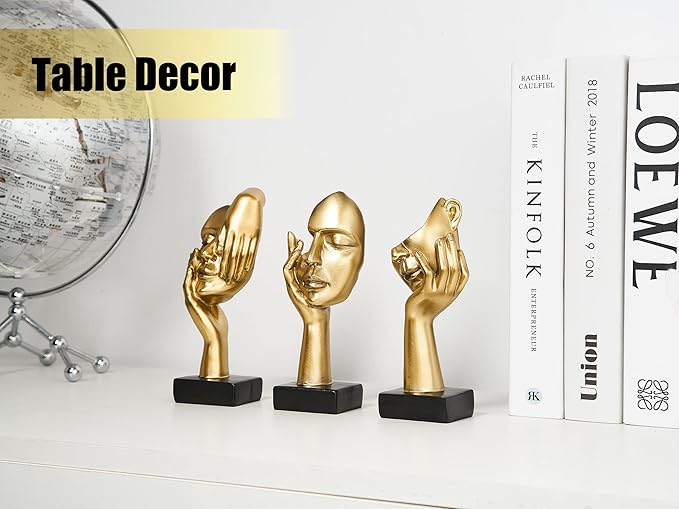 3 Pcs Gold Thinker Statues Sculptures for Home Decor, Golden Statues Table Decor Accents, House Decorations for Living Room Bedroom Office, Bookshelf Decorative Objects