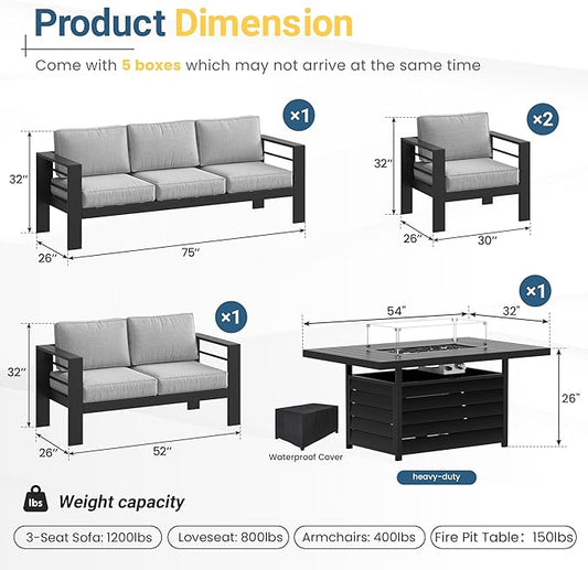 Solaste Aluminum Patio Furniture Set for All Weather, Oversized Metal Outdoor Furniture Set with 27.5" Deep Seating and 3.2" Wide Armrest, Outdoor Patio Conversation Sets with 10" Back Suport Cushion