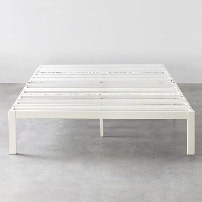 Mellow Rocky Base E 14" Platform Bed Heavy Duty Steel White, w/ Patented Wide Slats (No Box Spring Needed)- Cal King