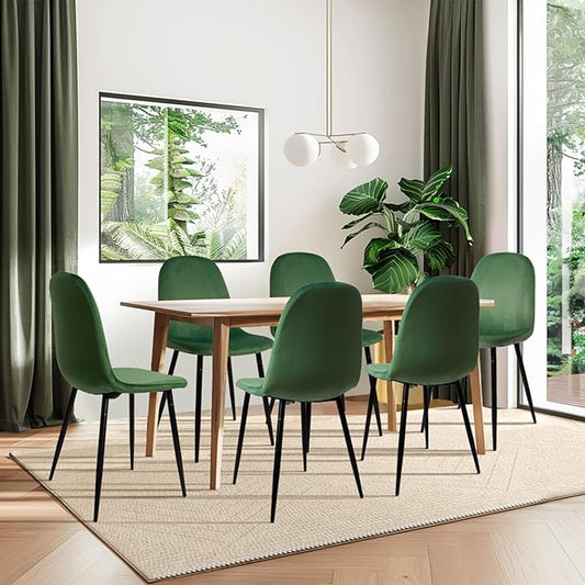 CangLong Modern Velvet Chairs with Metal Legs for Living, Bedroom, Restaurant, Dining Room, Set of 4, Dark Green