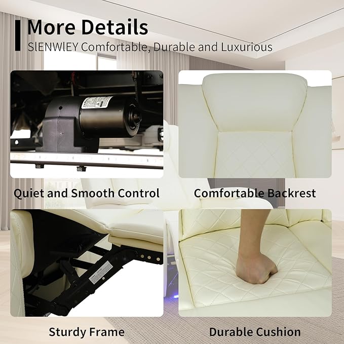 Leather Power Recliner Sectional Sofa Set with LED Light,L Shape Leather Couch Set with 3 Seats Sofa,Modular Corner Couch with USB Port for Living Room Furniture(White, Sectional+3 Seats)