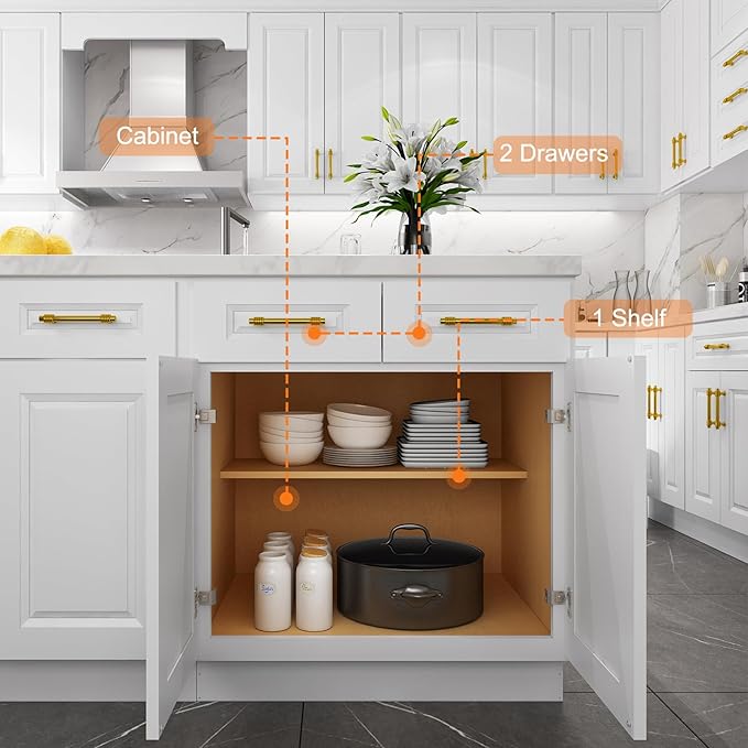 LOVMOR Kitchen Base Cabinets, Sideboard Storage Cabinet, Entryway Cabinet with 2-Drawers & Adjustable Shelf, 42" W X 24" D X 34-1/2"H