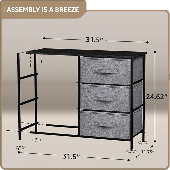 Sorbus Dresser with 6 Drawers - Chest Organizer Unit with Steel Frame Wood Top & Handle Easy Pull Fabric Bins for Clothes - Storage Furniture for Bedroom, Hallway, Living Room, Nursery & Closet