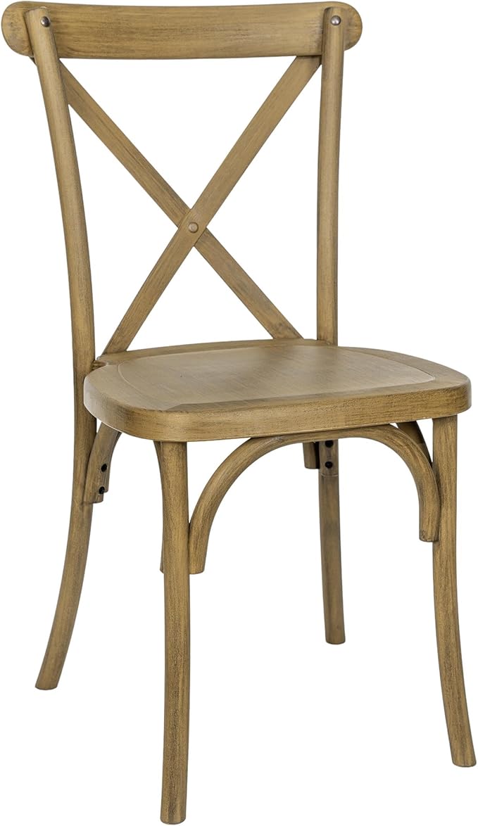 Flash Furniture Hercules Commercial Indoor/Outdoor Cross Back Chair, Wood Look, Weather-Resistant, Lightweight Design, Versatile Use, Chestnut