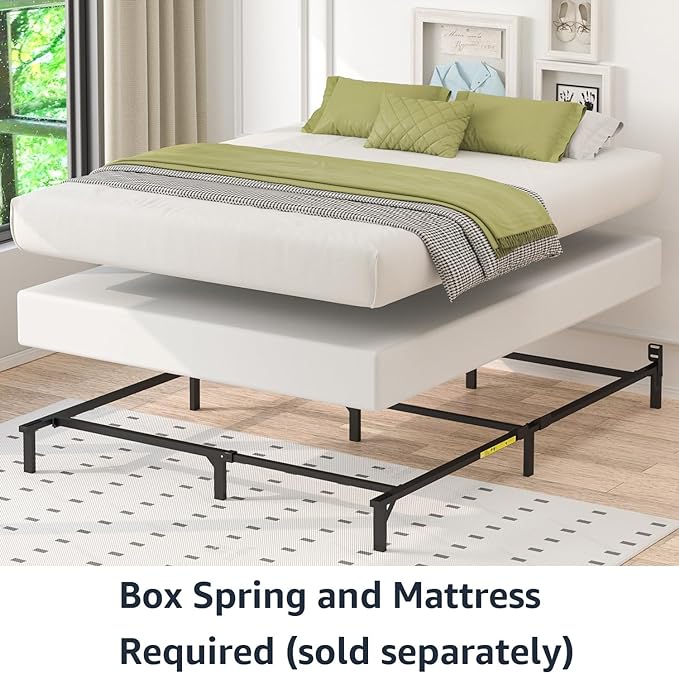 Amazon Basics Metal Bed Frame, 9-Leg Support Base for Box Spring and Mattress, Tool-Free Easy Assembly, No Tools Required, Full Size, Black