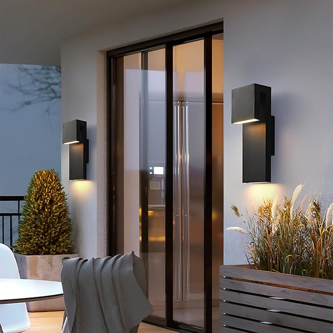 Modern LED Outdoor Wall Light 3000K 18W IP65 Waterproof Integrated LED Outdoor Wall Sconce Anti Rust Black Porch Lights Exterior Lighting Outside Lights Fixture for Garage,Balcony,Backyard 2PACK