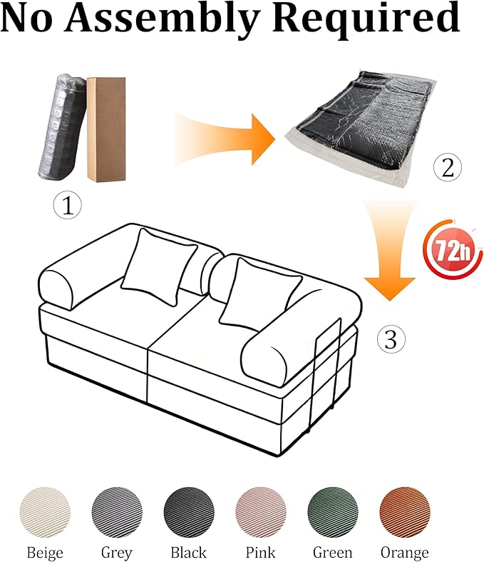 Convertible Compressed Corduroy Folding Cloud Sofa Bed, 59'' Modern Boneless Pull Out Loveseat Sleeper in a Box, 5 in 1 Floor Mattress Futon Cloud Couch, No Assembly Needed, Black, 2 Pillows, Queen