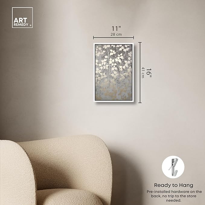 Art Remedy Silvery Gray Garden Canvas Elegant Floral Wall Art, White Frame, 10" x 15"