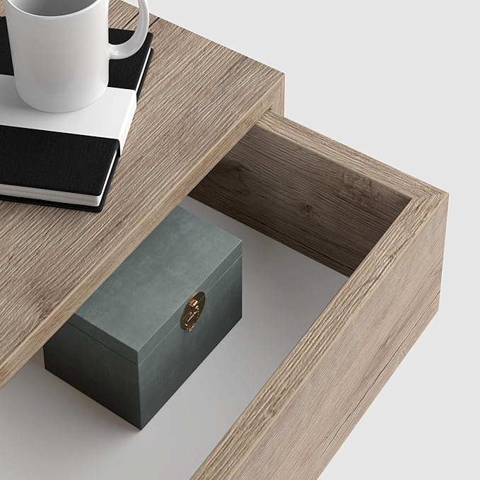Mobili Fiver, Riccardo Floating nightstand, Oak, 17.7" x 9.8" x 6.1 ", Melamine-Finished, Modern Bedside Table, End Table, Italian Furniture
