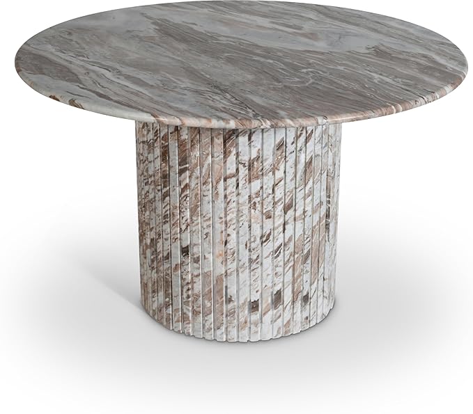 Meridian Furniture 248Brown-DT48 Genoa Collection Art Deco Dining Table with Handcrafted Genuine Marble, Multi Colored with Brown and White, 48" W x 48" D x 30" H, Brown