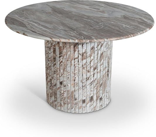 Meridian Furniture 248Brown-DT48 Genoa Collection Art Deco Dining Table with Handcrafted Genuine Marble, Multi Colored with Brown and White, 48" W x 48" D x 30" H, Brown