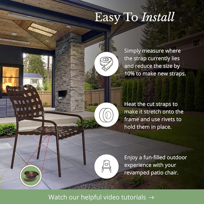 Sunniland Patio 1.5" Wide x 20' Roll Vinyl Strap for Patio Pool Lawn Garden Furniture, Make Your Own Replacement Straps, Includes 20 Free Fasteners, Brown