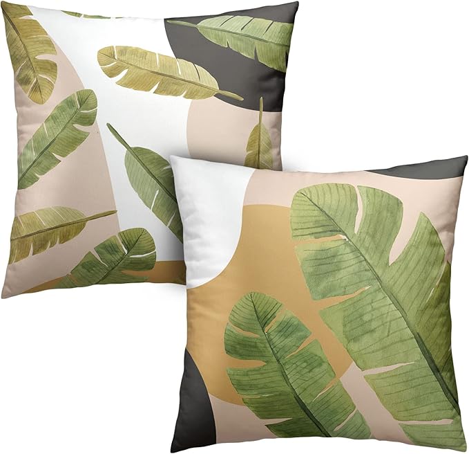 18x18 Inch Summer Tropical Plant Pillow Cover Green Leaves Throw Pillow Covers Jungle Palm Tree Pillowcase Cotton Blend Garden Decor for Floor Chair Bed in 2 Pcs
