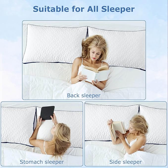 Pillows Standard Size Set of 2, Cooling Bed Pillow Hotel Quality Pillows 2 Pack for Back, Stomach or Side Sleeper, Fluffy Pillow with Down Alternative for Bed Sleeping, Machine Washable