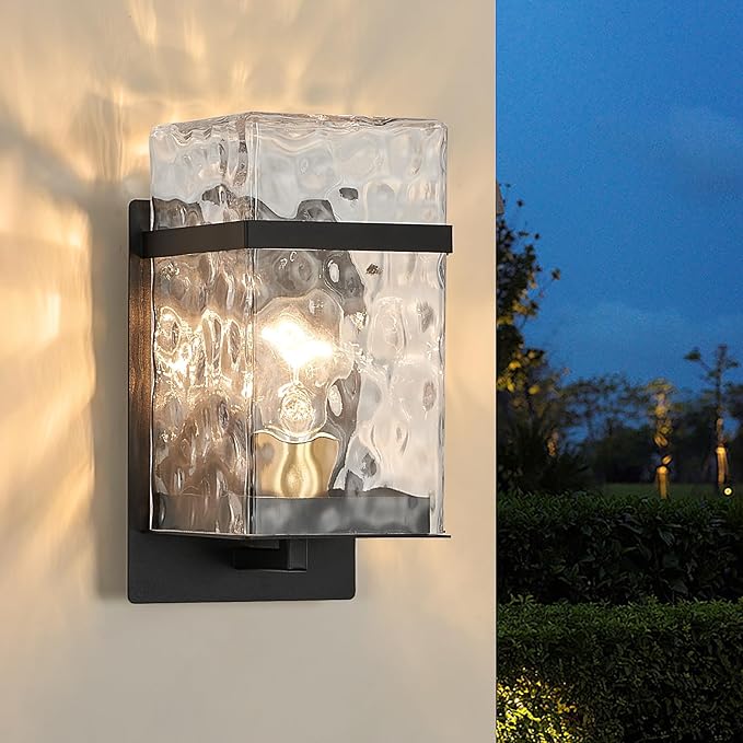 Outdoor Wall Light,Exterior Waterproof Lanterns,Black Porch Sconces Wall Mounted Lighting with E26 Sockets & Glass Shades, for Garage,Doorway,Patio,Front Door