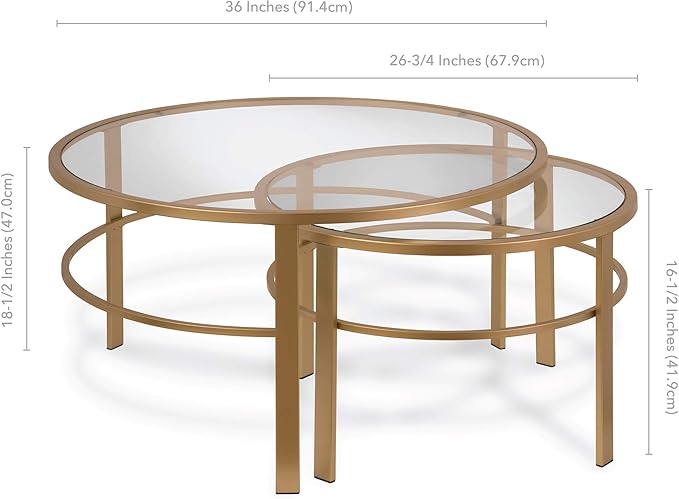 Henn&Hart Round Nested Coffee Table in Brass, Coffee Table coffee tables for living room, studio apartment essentials