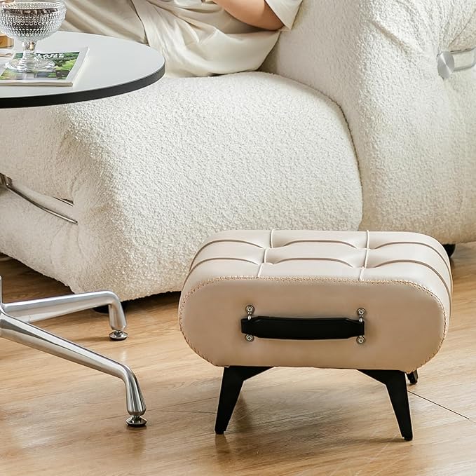 Small Footstool Ottoman - Stylish and Functional Faux Leather Footrest for Extra Seating in Living Room, Entryway, or Office