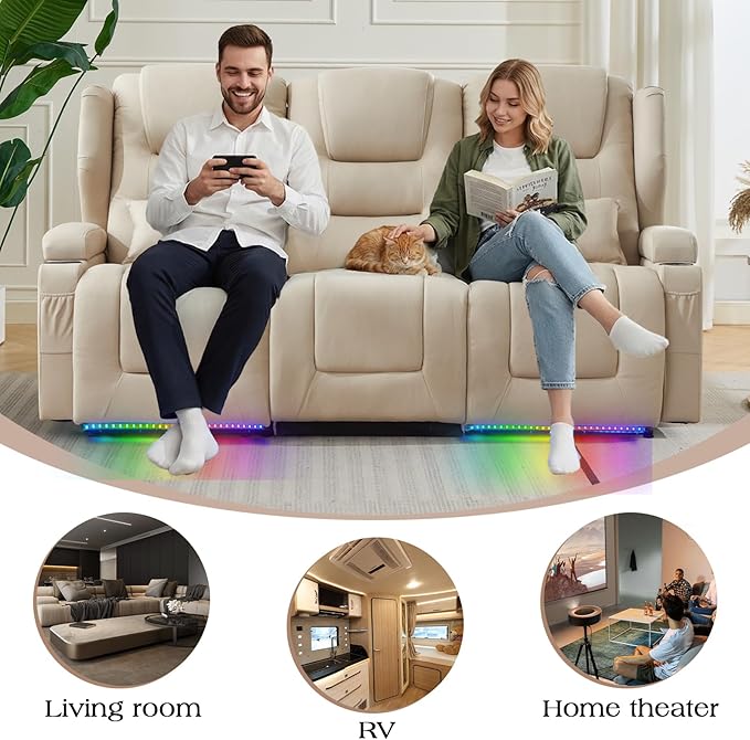 Oprisen 3-Seater Power Recliner Sofa Couch Flip Middle Backrest Reclining Sofa Chair for Living Room with Charging Station/Cup Holders/LED Ambient Light