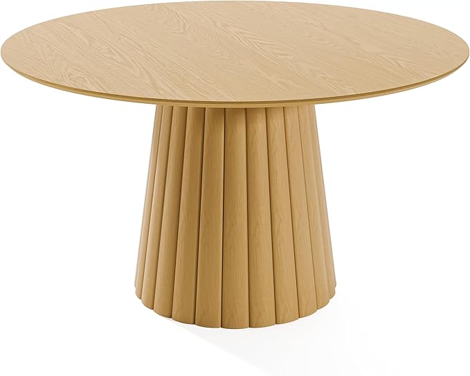 Casaphoria 52" Round Dining Table, Modern Wood Kitchen Table with Cone Shaped Strip Convex Base for Living Room & Dining Room, Easy Assembly Farmhouse Furniture for 4-6, Oak