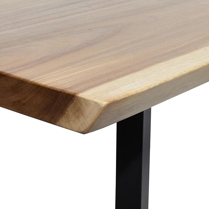 Deco 79 Wood Rectangle Dining Table with Black Metal Base, 79" x 40" x 30", Brown