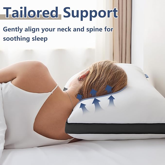 CozyLux Pillows Standard Size Set of 2, Soft Supportive 3D Down Alternative Bed Pillow for Sleeping 2 Pack Black, Luxury Hotel Quality Gusseted Bedding Pillow for Back, Stomach or Side Sleepers 18x26