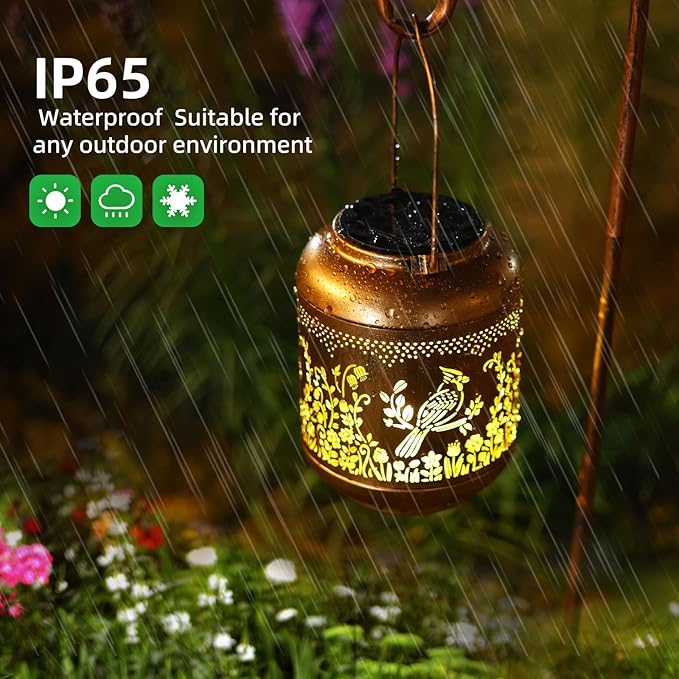 2Pack Cardinal Solar Lanterns Outdoor Hanging Waterproof Garden Decor Metal Solar Lantern Outside Decoration for Yard,Porch,Patio,Backyard, Pathway,Lawn,Birthday Gifts for Women Mom Grandma