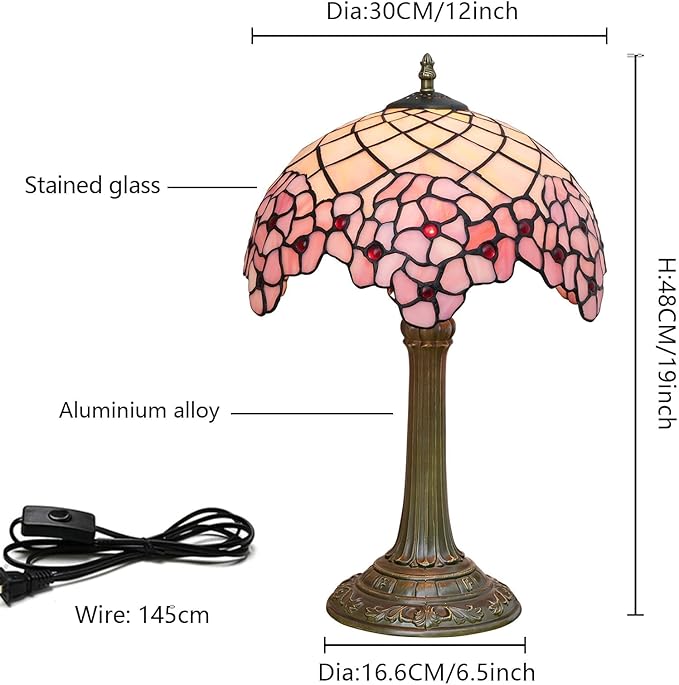 Tiffany Lamp Stained Glass lamp 12x12x18 Inches Bedside Table Lamp for Living Room Bedroom Dorm Kitchen Home Decor Festival Birthday Gift,Cherry Blossom