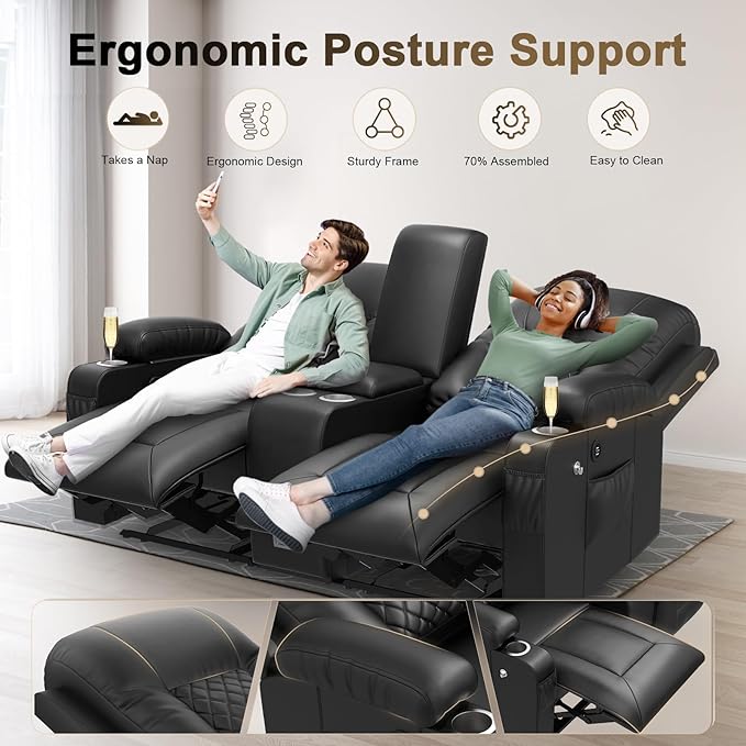 YONISEE Large Loveseat Recliner, Loveseat Recliner Sofa with Storage Console, Recliner Chair with USB Ports, 2 Cell Phone Holders, Cup Holder, Loveseat Couch for Living Room