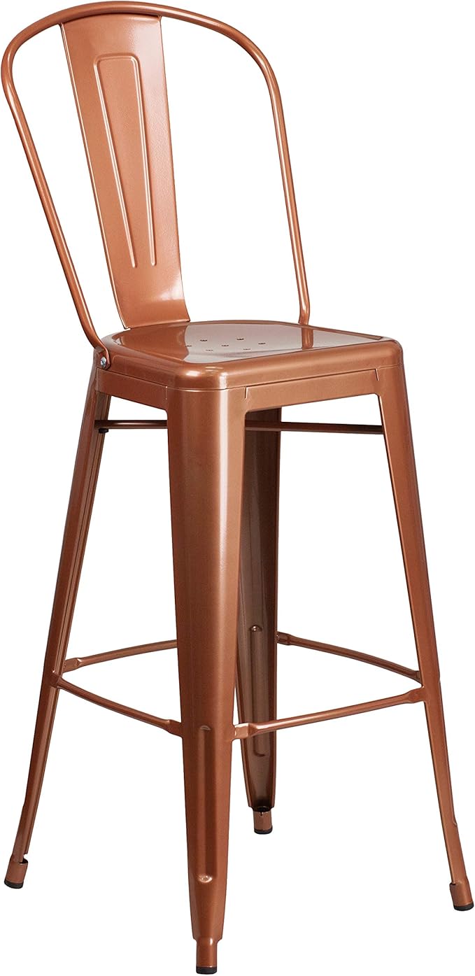 Flash Furniture Blake Commercial Grade 4 Pack 30" High Copper Metal Indoor-Outdoor Barstool with Back