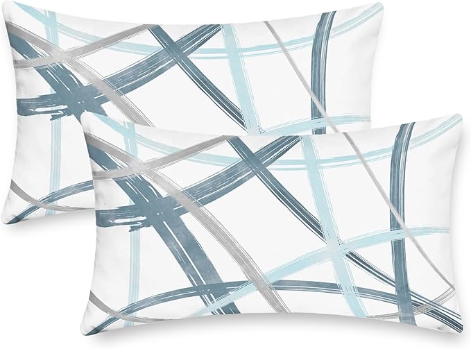 CaliTime Throw Pillow Cases Pack of 2 Cozy Fleece Arc-Shaped Abstract Geometric Lines Decorative Cushion Covers for Couch Bed Sofa Farmhouse Decoration 12 X 20 Inches Smoke Blue Grey