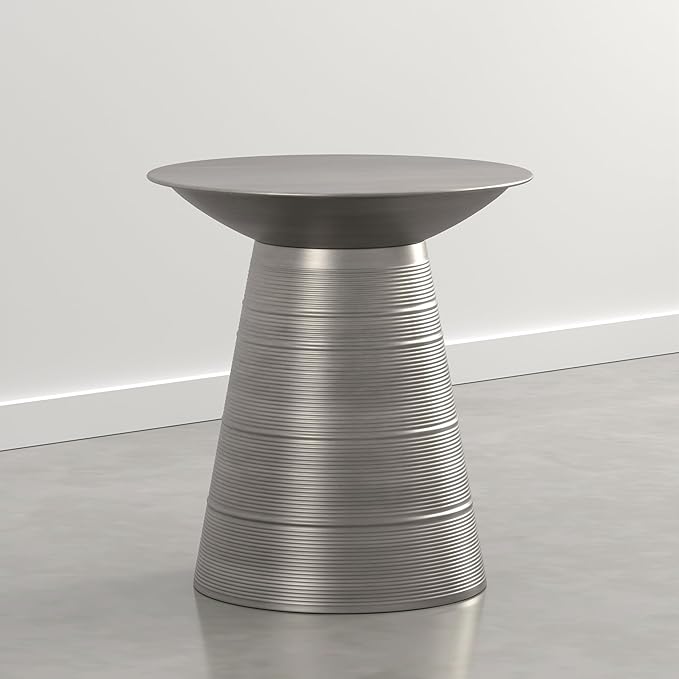 SIMPLIHOME Sheridan Metal Table - 18 inch Wide Solid Metal Round Side Table in Antique Nickel, Industrial Accent Table for Living Room or Office with Sculptural Design, Assembled