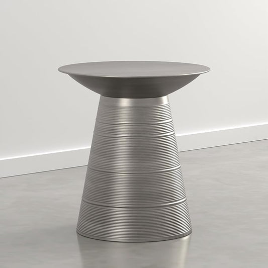 SIMPLIHOME Sheridan Metal Table - 18 inch Wide Solid Metal Round Side Table in Antique Nickel, Industrial Accent Table for Living Room or Office with Sculptural Design, Assembled