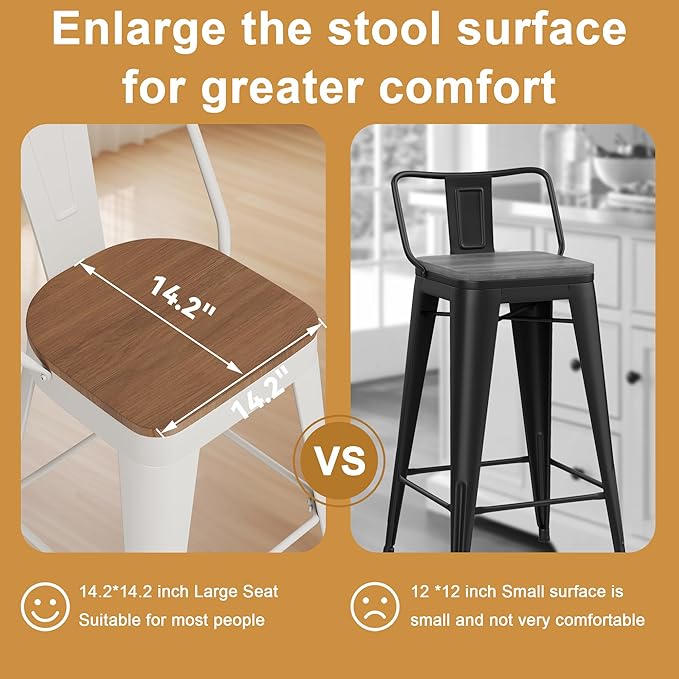 Andeworld Metal Bar Stools Set of 4, 30 inch Bar Height Barstools with Backs Farmhouse Modern High Back Bar Stools with Larger Seat Kitchen Dining Bar Chairs,Off White