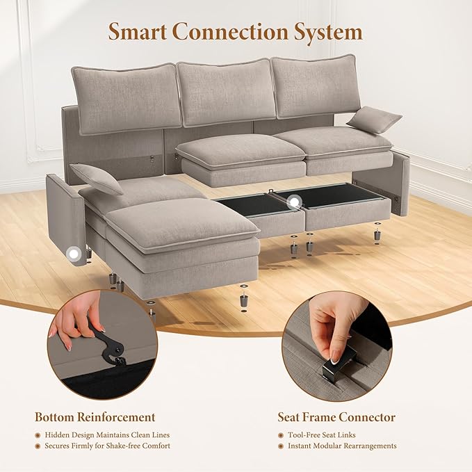 Vesgantti 142" Cloud Couch Sectional Modular Sofa, Comfy Sectional Couch with Ottoman Deep Seat Chenille L Shaped Sofa, Modular Couches for Living Room, Bedroom and Apartment, Light Brown | Sink-in Comfort, Height Adjustable, Easy Rearrangement, Extra-...