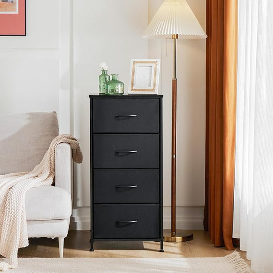 Sweetcrispy Dresser for Bedroom with 4 Drawers, Storage Drawers, Skinny Fabric Storage Tower, Tower Organizer Unit, Chest of Drawers with Wooden Top for Closet, Living Room, Entryway