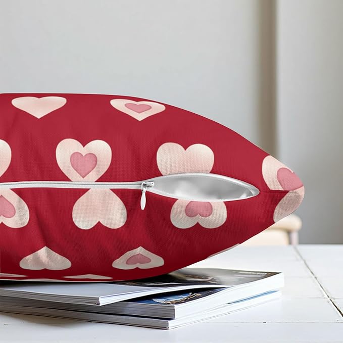 Valentine Day Outdoor Throw Pillow Covers 22x22 Set of 2 Red Pink Heart Pillows Cases Valentines Decorative Cushion Covers for Bed Couch Sofa Living Room