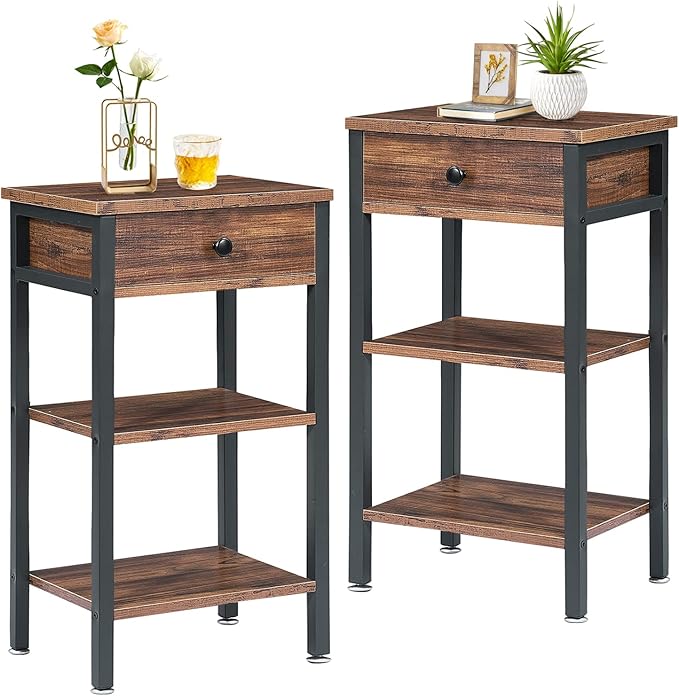 VECELO Modern Nightstand Set 2,27.6 Inch Tall Bedside Table with Drawer and Storage Shelf,Solid Wood Night Stand Bedroom Furniture for Living Room, Bedroom, Entryway