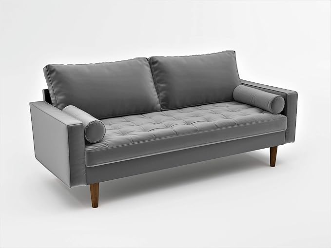 Container Furniture Direct Womble Modern Velvet Upholstered Living Room Diamond Tufted Chesterfield with Gleaming Nailheads, Loveseat, Sofa, Silverish Grey