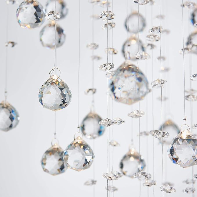 Bestier Modern Crystal Square Raindrop Chandelier Lighting Flush Mount LED Ceiling Light Fixture Pendant Lamp for Dining Room Bathroom Bedroom Livingroom 8 GU10 Bulbs Required 22 in Wide 47 inch High