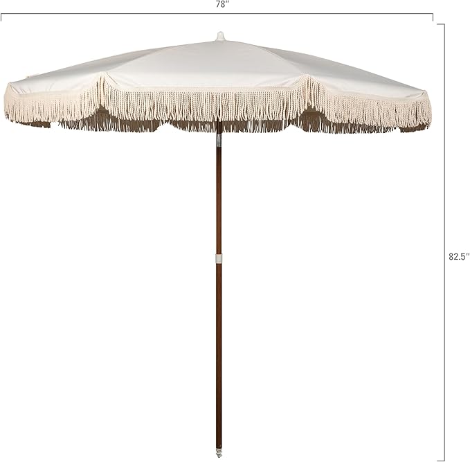 BEACH STATE Summerland 6.5 Feet Beach Umbrella with Fringe - Patio Umbrella - Outdoor Umbrella - UV50+ Sun Protection