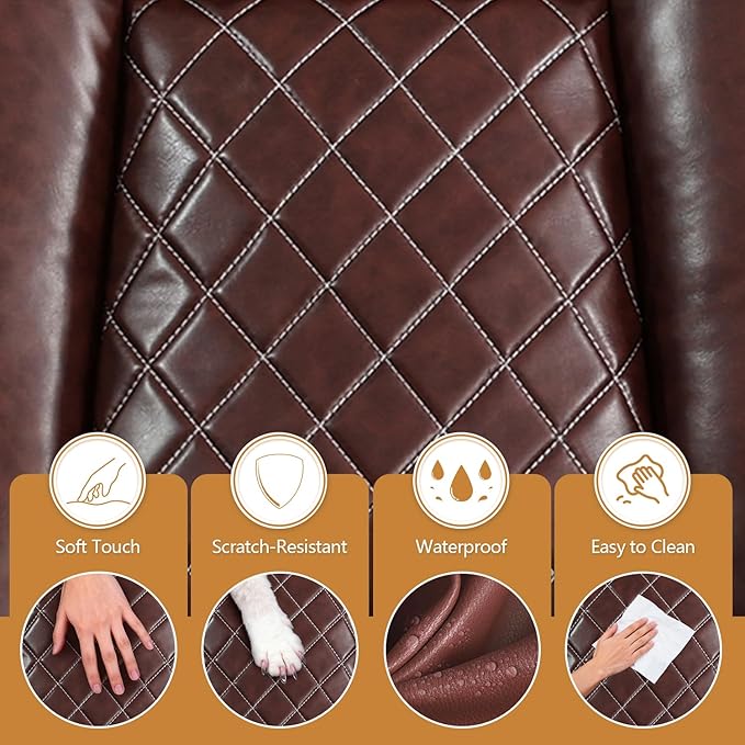 Power Leather Recliner Sectional Sofa with LED Light,L Shaped Reclining Couch with USB Charger/Cup Holder/Storage,Leather Sofa for Living Room Furniture Sets(Burgundy,Sectional)