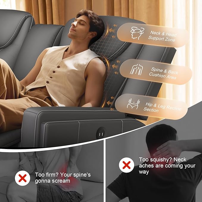 Dresegmt Recliner Sofa, 2 - Way Multi - Function Manual 3 Seater Couch with Cup Holders, Storage & USB Ports, Modern Multifunctional Sofa, Breathable Grey PU Leather Reclining Couch for Living Room