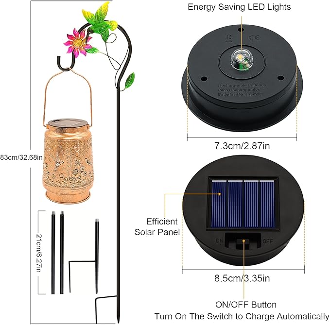 2 Pack Hummingbird Solar Lanterns Outdoor Garden Decor, Gifts for Women Mom Grandma Birthday, Hanging Metal Solar Lights Waterproof LED Decoration with Shepherd Hook Outside for Yard Patio Lawn Porch