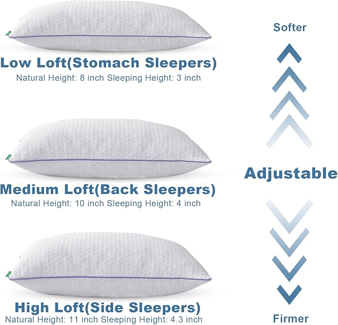 Favorland Cooling Bed Pillows Standard Size Set of 2 - Shredded Memory Foam Pillows for Sleeping 2 Pack - Gel Pillow Adjustable Firm Pillow Soft Pillows for Side Back Stomach Sleepers