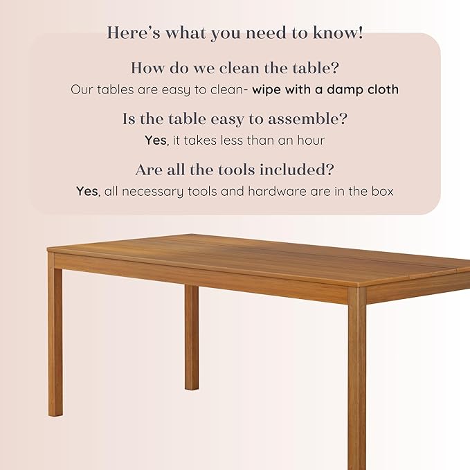 Grain & Grove Davie 72 Inch Rectangular Dining Table, Wooden Table for Kitchen/Dining Room, Home Office, Living Room Furniture, Pecan