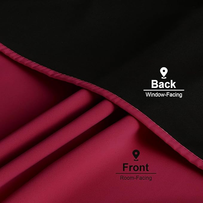NICETOWN Wine Red 100% Blackout Curtain Panels, Rod Pocket Window Curtains with Black Liner for Nursery, 52 inches Wide Each Panel, 84 inches Drop Cold and Full Light Blocking Draperies (2 Pieces)
