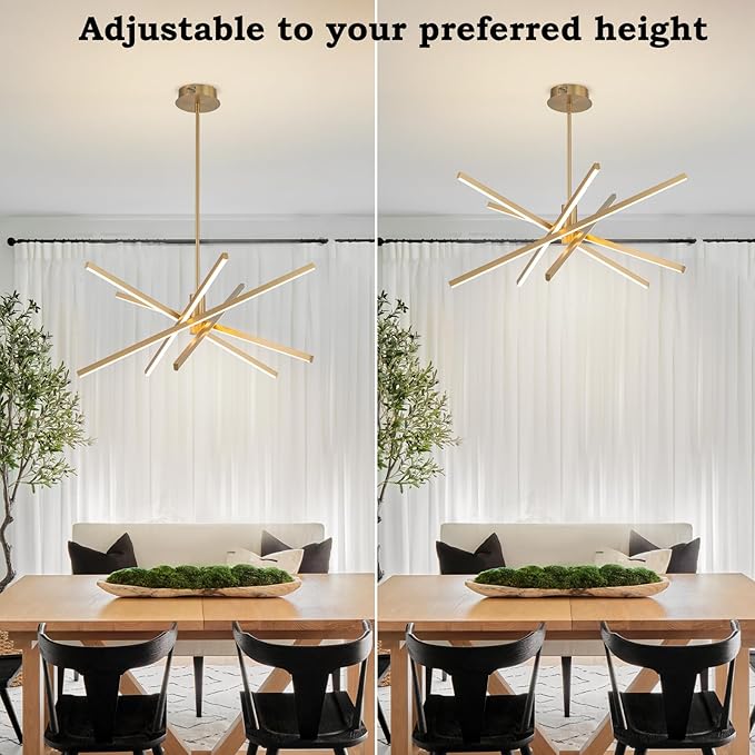 Y'INSP Modern Sputnik Chandeliers 45W LED Gold Sputnik Light Fixture Linear Chandelier Light 5 Lights Pendant Light for Dining Room Foyer Kitchen Island Bedroom Living Room
