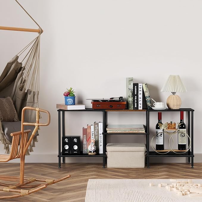 TV Stands for Living Room 50 inch TV Stand with Power Outlet Entertainment Center with Storage 3 Tier TV Console Table for 50 43 40 32 inch TV, Black