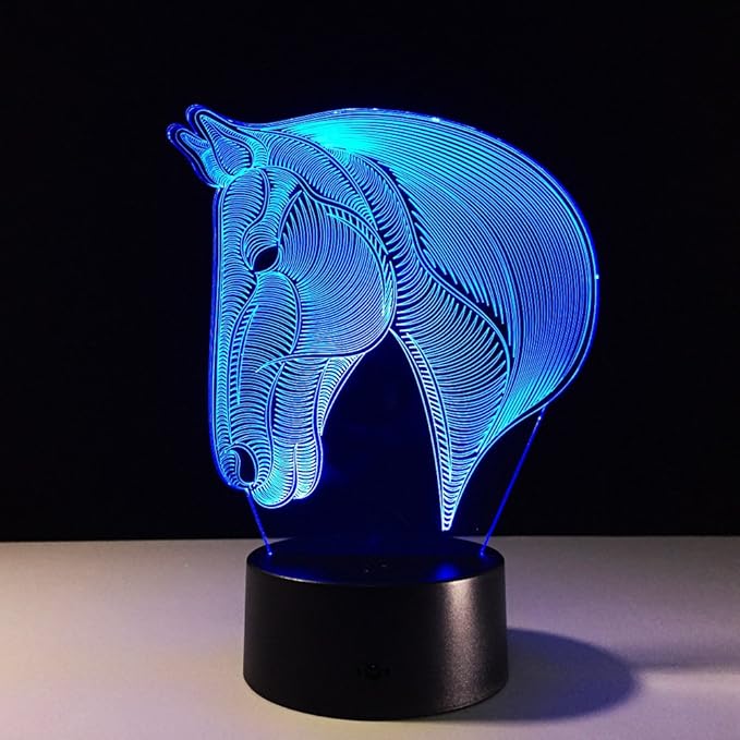 Ticent 3D Lamp Illusion Animal Horse LED Desk Table Night Light, 7 Color Touch Lamp for Kiddie Kids Children Holiday Gift Home Office Childrenroom Theme Decoration